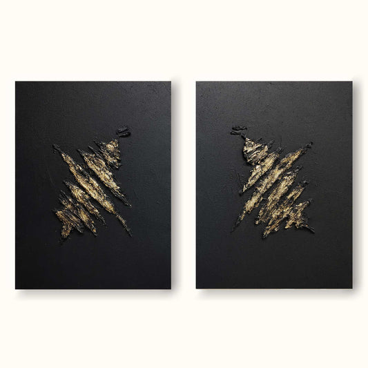 Elegant Black and Gold Minimalist Abstract Oil Painting for Modern Decor