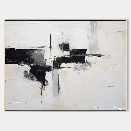 Contemporary Black and White Abstract Oil Painting for Modern Home Decor