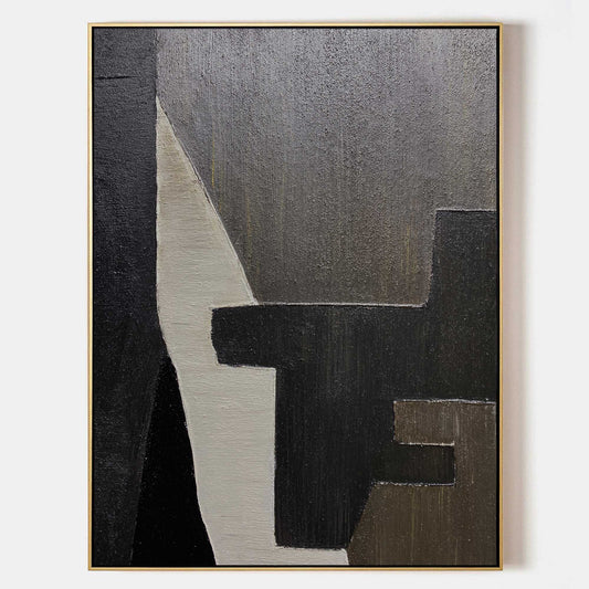 Contemporary Black and Brown Abstract Oil Painting for Modern Home Decor