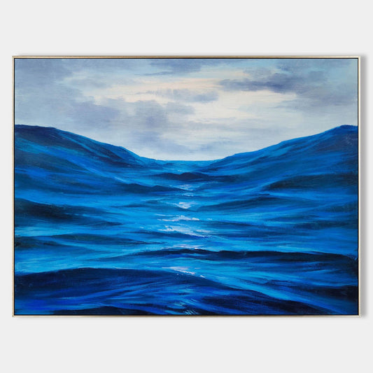 Tranquil Ocean Waves: Stunning Hyperrealism Oil Painting