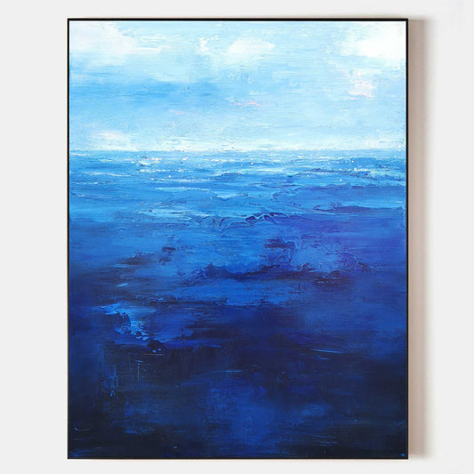 Tranquil Blue Ocean Waves - Abstract Oil Painting for Relaxing Home D√©cor