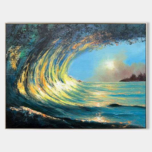Vibrant Sunrise Wave Oil Painting for Coastal Art Lovers