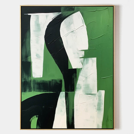 Abstract Green and White Minimalist Oil Painting for Modern Home Decor