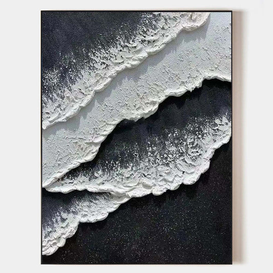 Monochrome Seascape Oil Painting with Textured Waves and Elegance