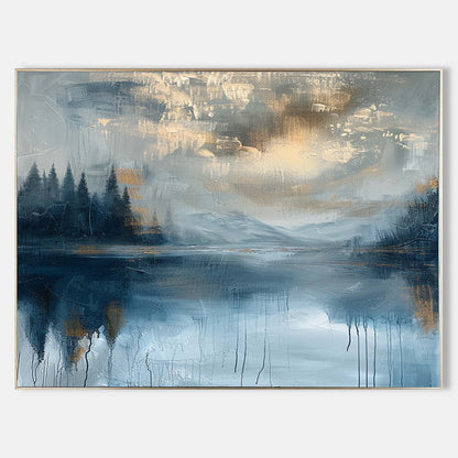 Serene Mountain Lake Oil Painting - Tranquil Nature Landscape for Home Décor