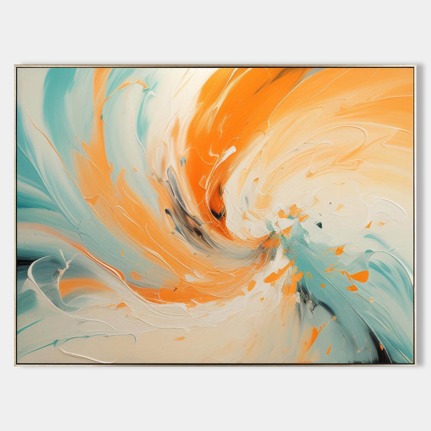 Vibrant Abstract Swirl Oil Painting in Orange and Teal for Modern Decor