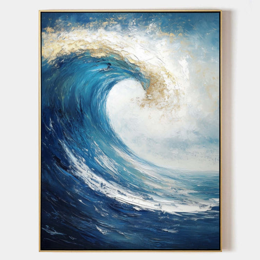 Majestic Blue Wave Oil Painting - Vibrant Seascape Art for Beach Lovers