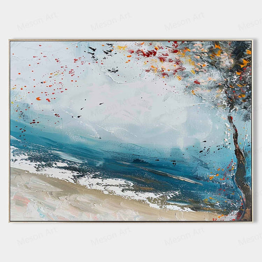 Vibrant Coastal Landscape Oil Painting for Home Decor and Art Collectors