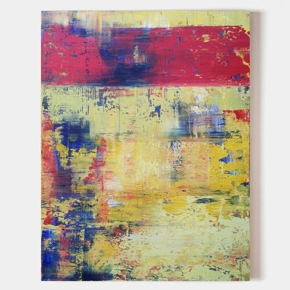 Vibrant Yellow and Red Abstract Oil Painting for Modern Home Decor