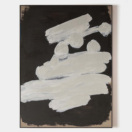Contemporary Minimalist Abstract Oil Painting in Black and White for Modern Decor