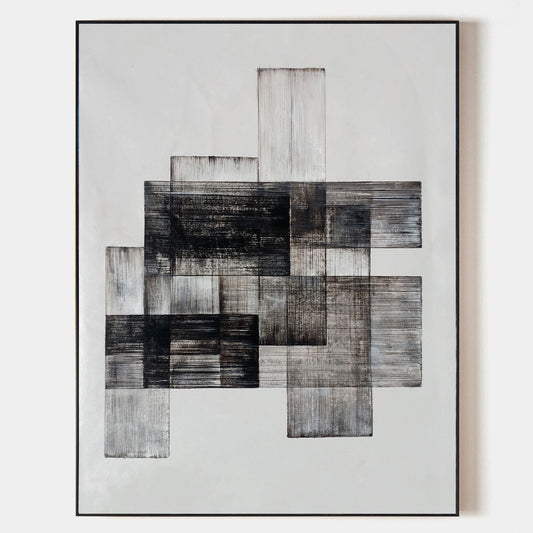 Contemporary Black and White Abstract Oil Painting for Modern Home Decor