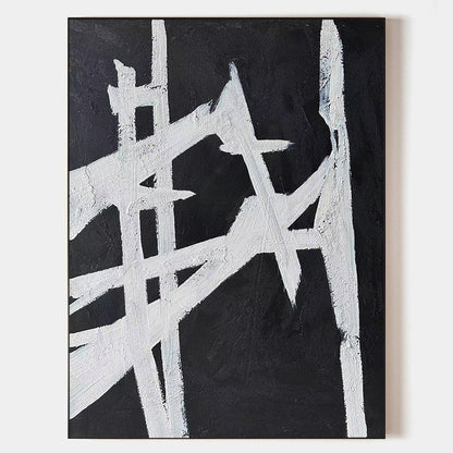 Contemporary Black and White Abstract Oil Painting for Modern Home Décor