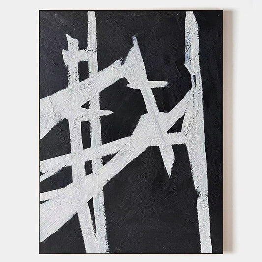 Contemporary Black and White Abstract Oil Painting for Modern Home Décor