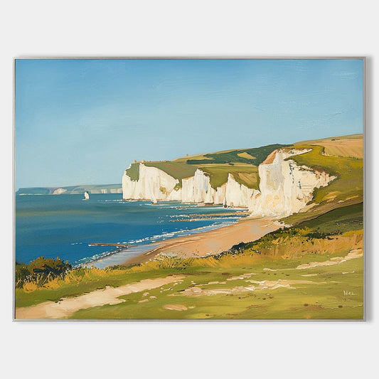 Coastal Serenity: Vibrant Oil Painting of Cliffs and Ocean