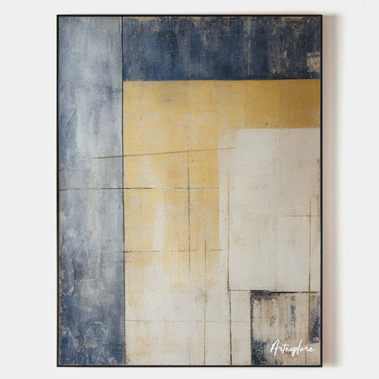 Contemporary Blue and Yellow Abstract Oil Painting for Modern Home Décor