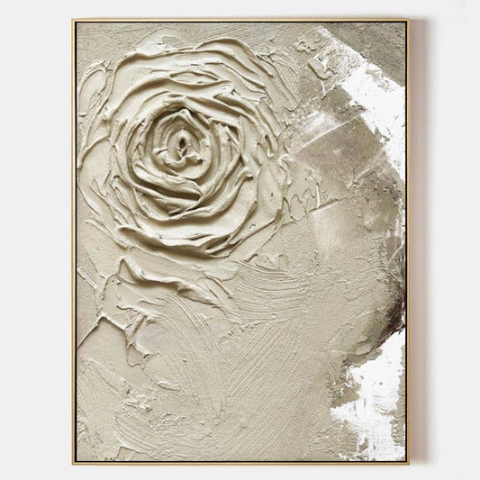 Textured Floral Elegance - Cream Rose Oil Painting for Timeless Home Decor