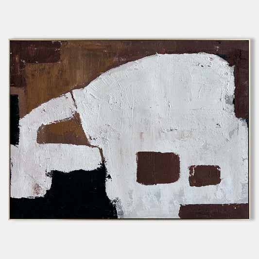 Contemporary Abstract Oil Painting with Bold Geometric Shapes and Earthy Tones
