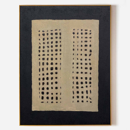 Contemporary Black Grid Abstract Oil Painting for Modern Home Decor