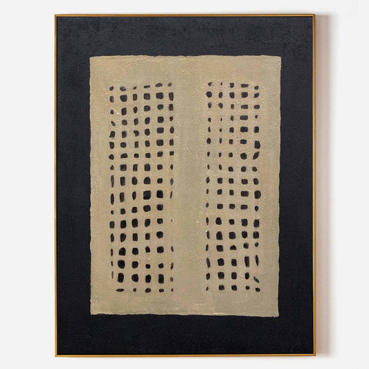 Contemporary Black Grid Abstract Oil Painting for Modern Home Decor