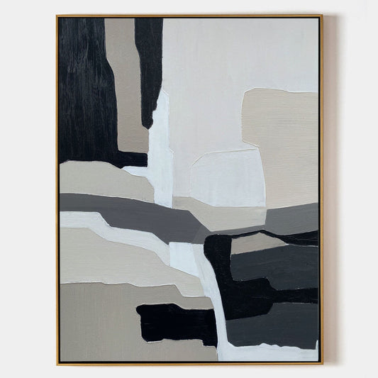 Contemporary Black and Grey Abstract Oil Painting for Modern Home Decor
