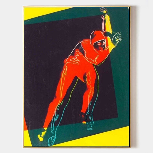 Vibrant Abstract Oil Painting of a Speed Skater in Bold Colors