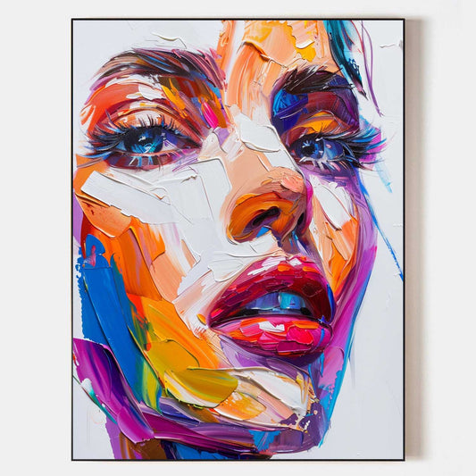 Vibrant Abstract Portrait Oil Painting of a Dreamy Face in Bold Colors