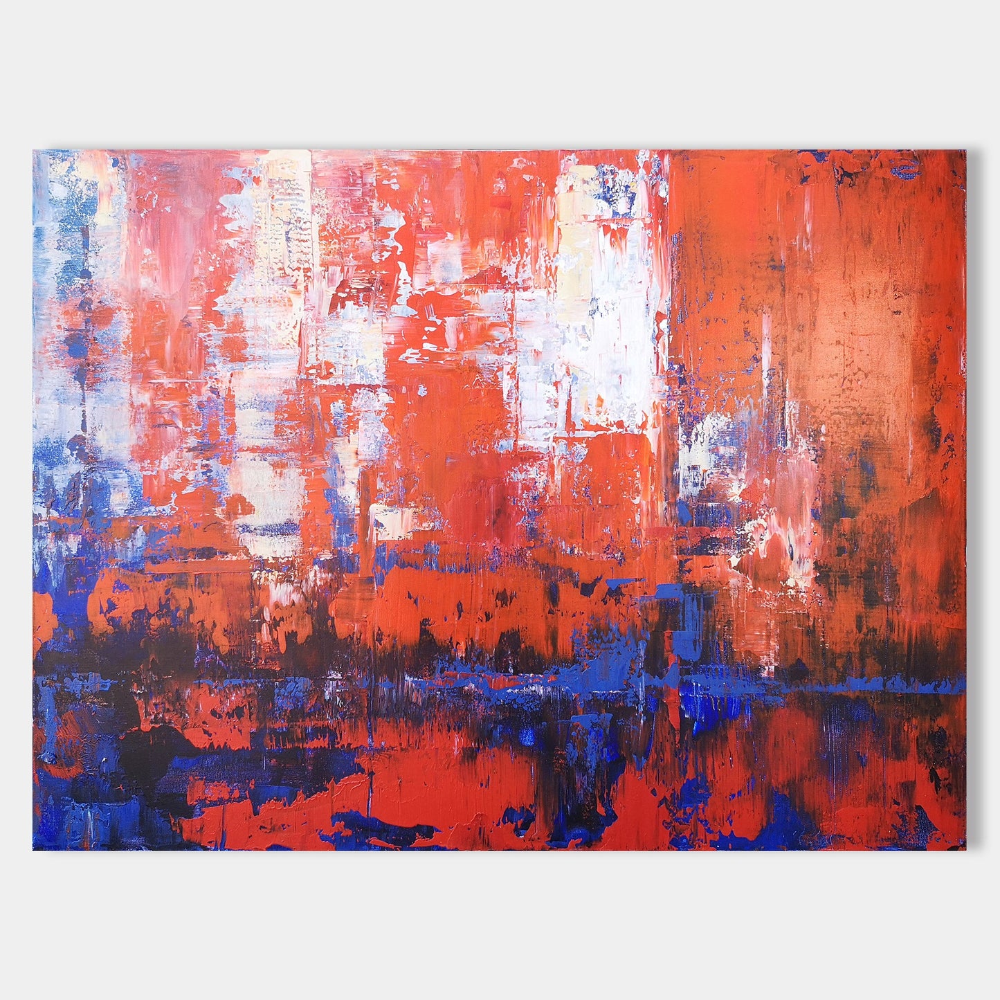 Vibrant Red and Blue Abstract Oil Painting for Modern Home D√©cor