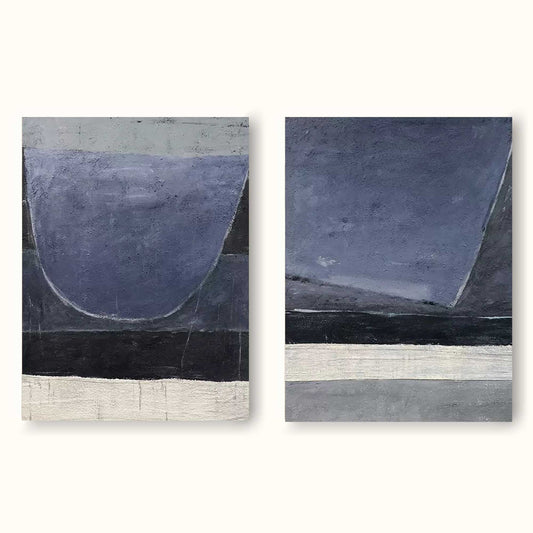 Contemporary Minimalist Oil Painting in Soothing Blue and Gray Tones