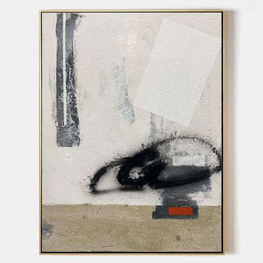 Contemporary Brown and White Abstract Oil Painting for Modern Home Decor