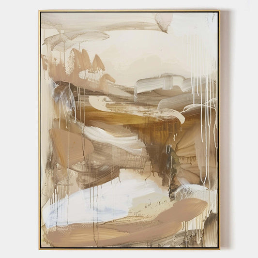 Contemporary Earth Tones Abstract Oil Painting for Modern Home Decor