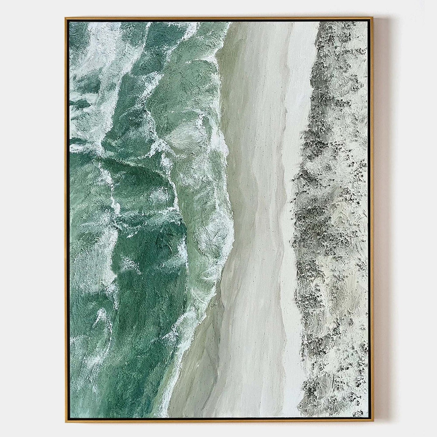 Serene Green Seascape Oil Painting for Coastal Home Decor