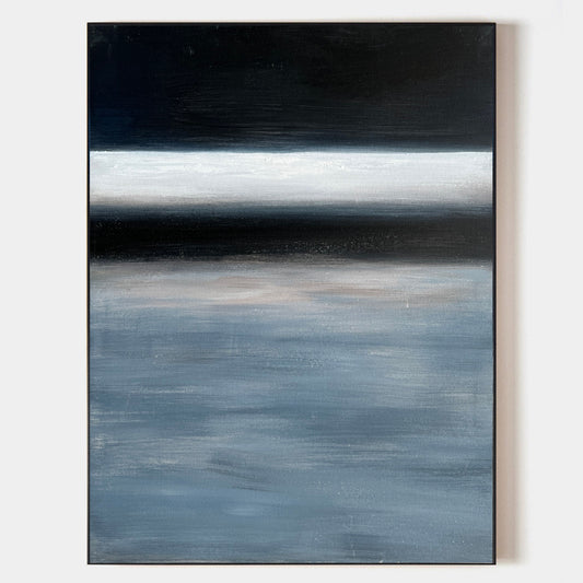 Serene Modern Abstract Oil Painting in Blue and Black for Contemporary Home Décor