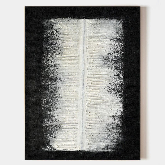 Contemporary Minimalist Black and White Oil Painting for Modern Decor