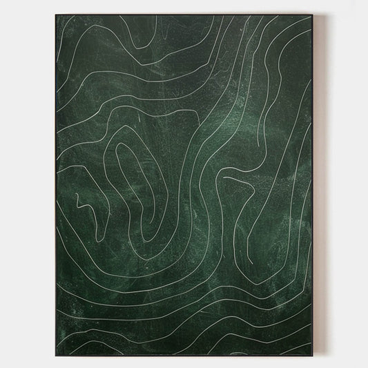 Contemporary Green Abstract Oil Painting with Dynamic Line Work