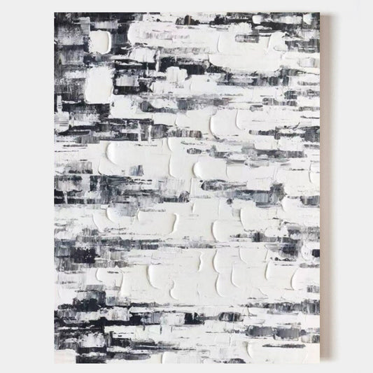 Textured Black and White Abstract Oil Painting for Modern Home Decor