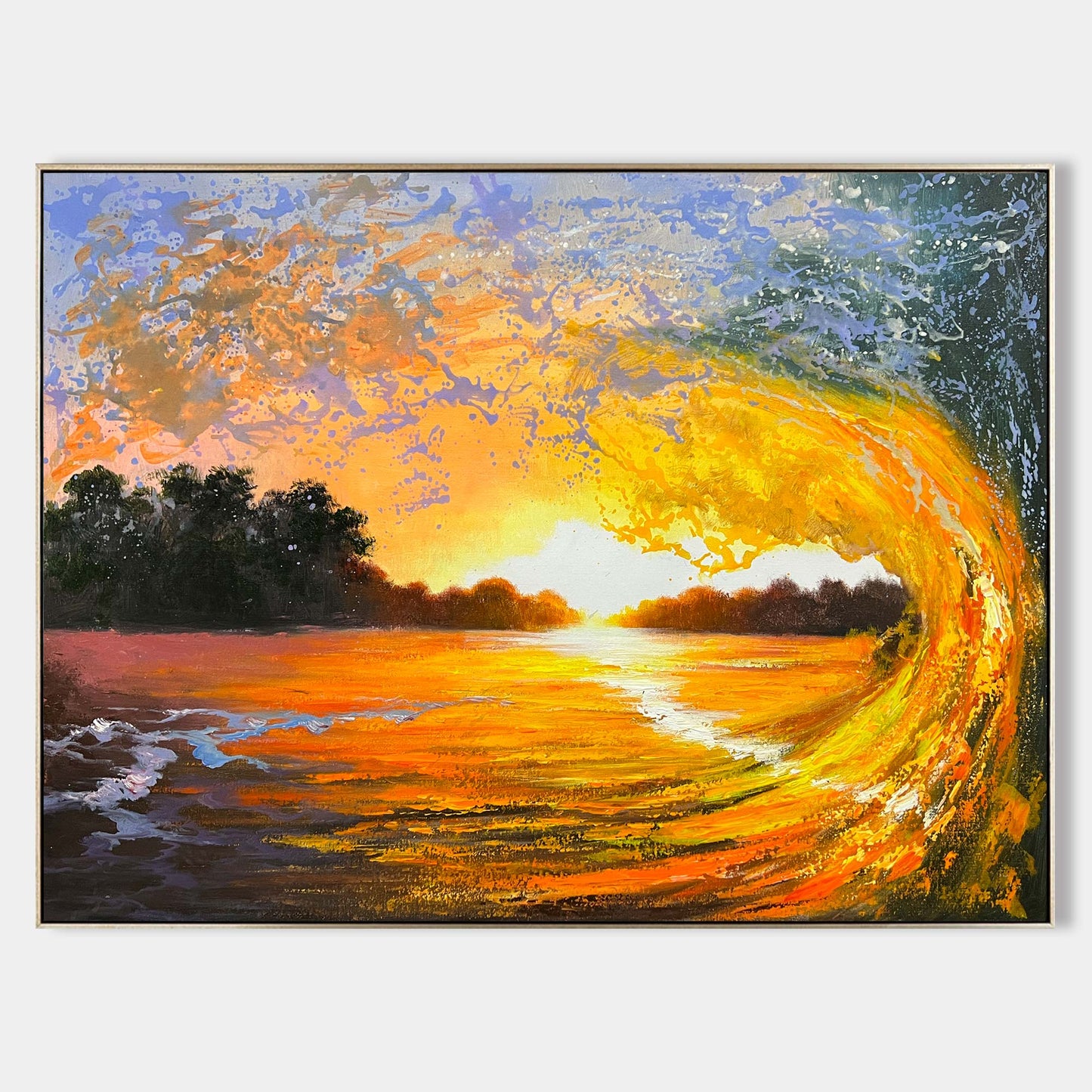 Vibrant Sunset Waves Oil Painting - Beautiful Coastal Wall Art