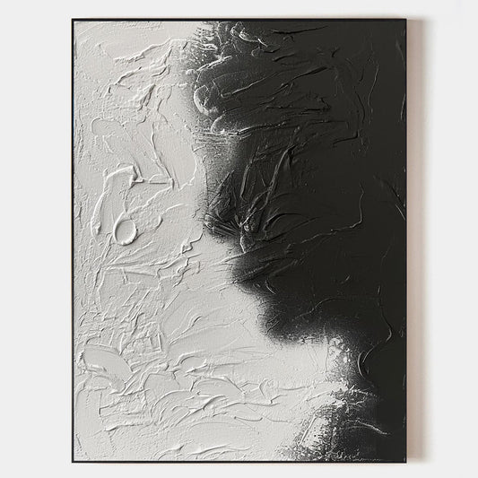 Contemporary Black and White Abstract Oil Painting for Modern Decor