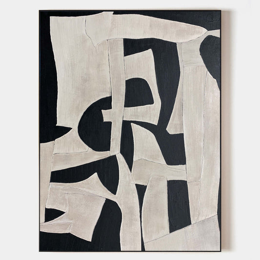 Contemporary Black and White Abstract Oil Painting for Modern Home Decor
