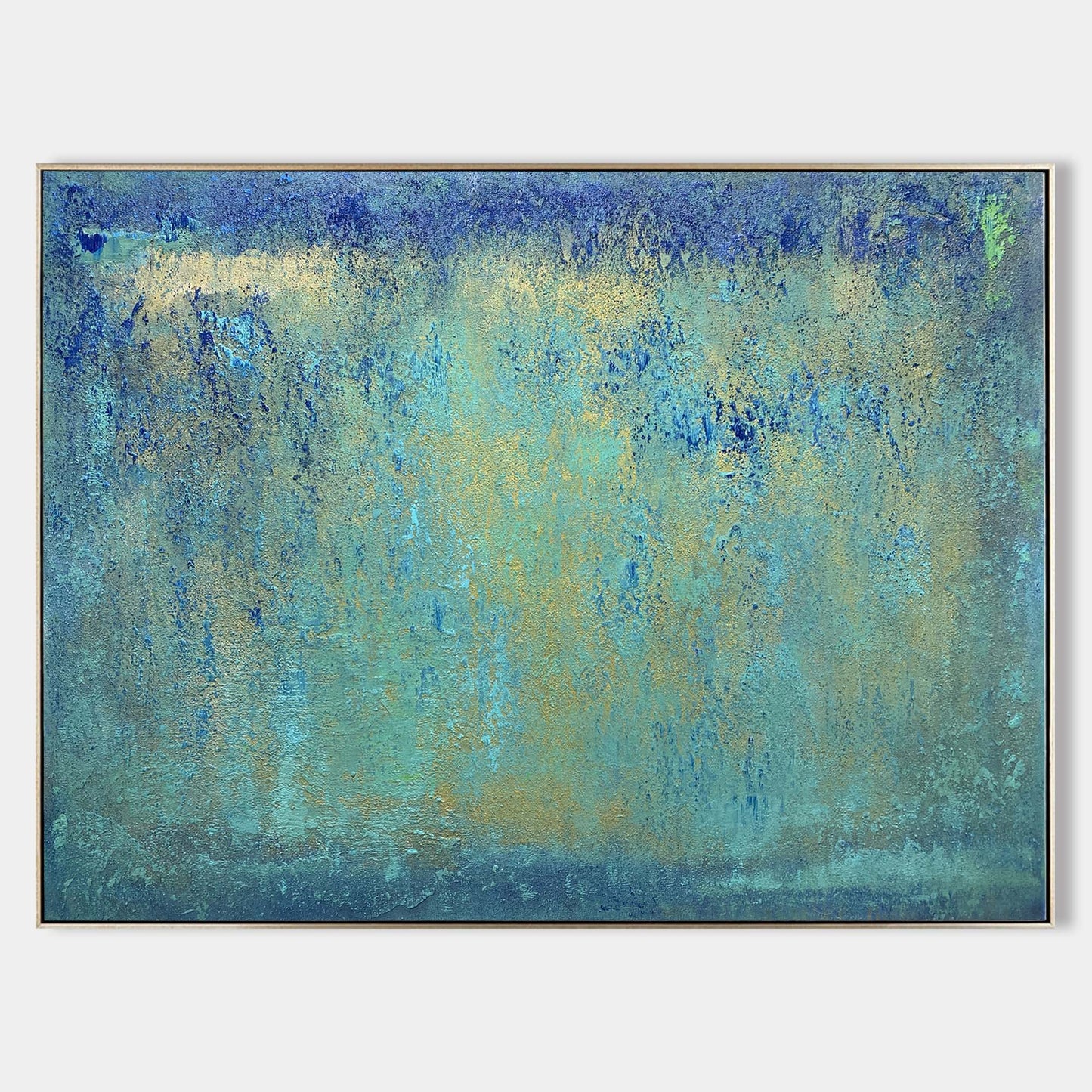 Serene Blue and Green Abstract Oil Painting for Modern Home Decor