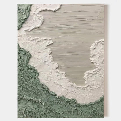 Serene Green and White Abstract Oil Painting for Modern Home Decor