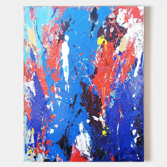 Vibrant Blue and Red Abstract Oil Painting for Modern Home Decor