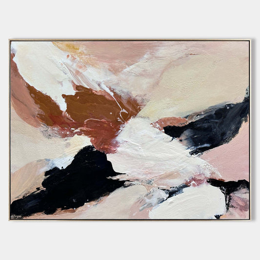 Contemporary Abstract Oil Painting in Soft Neutrals and Bold Contrasts