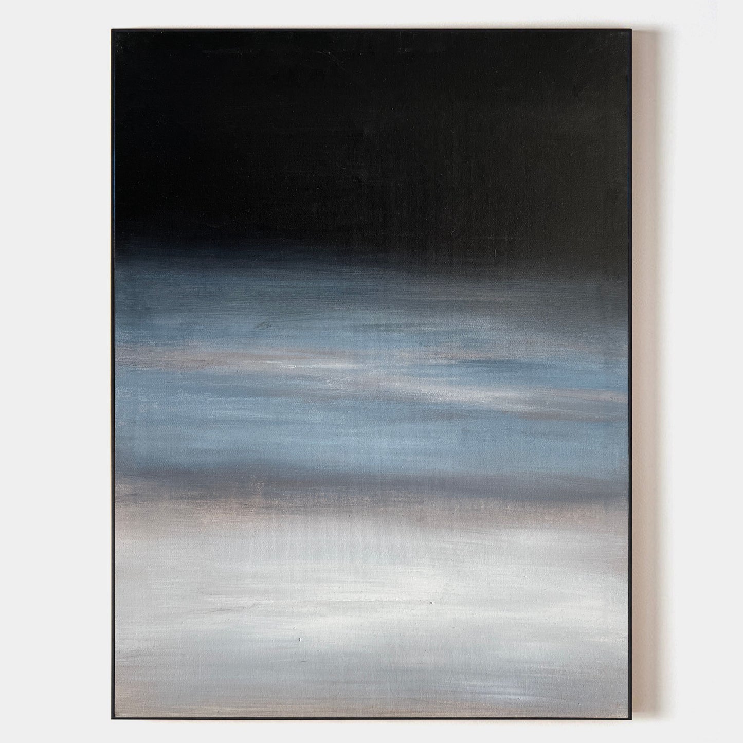 Serene Modern Abstract Oil Painting with Calming Blue and Black Hues