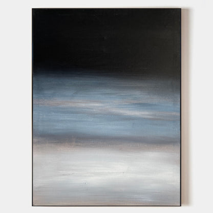 Serene Modern Abstract Oil Painting with Calming Blue and Black Hues