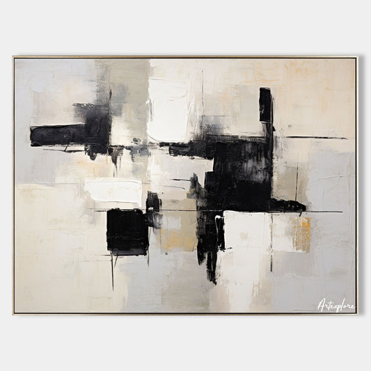 Contemporary Black and White Abstract Oil Painting for Modern Art Decor