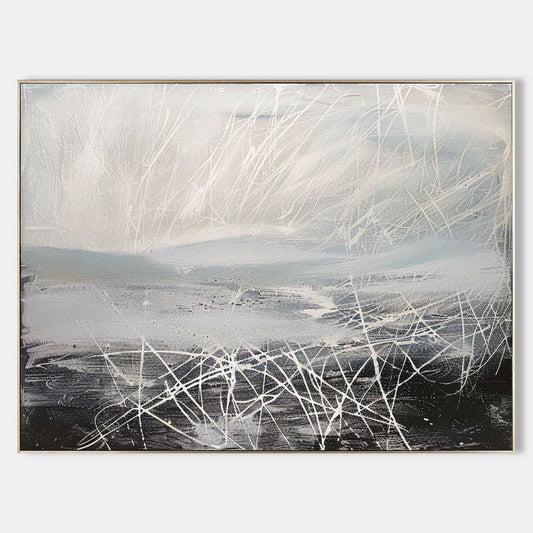 Contemporary Abstract Oil Painting with Dynamic Lines and Soft Color Palette