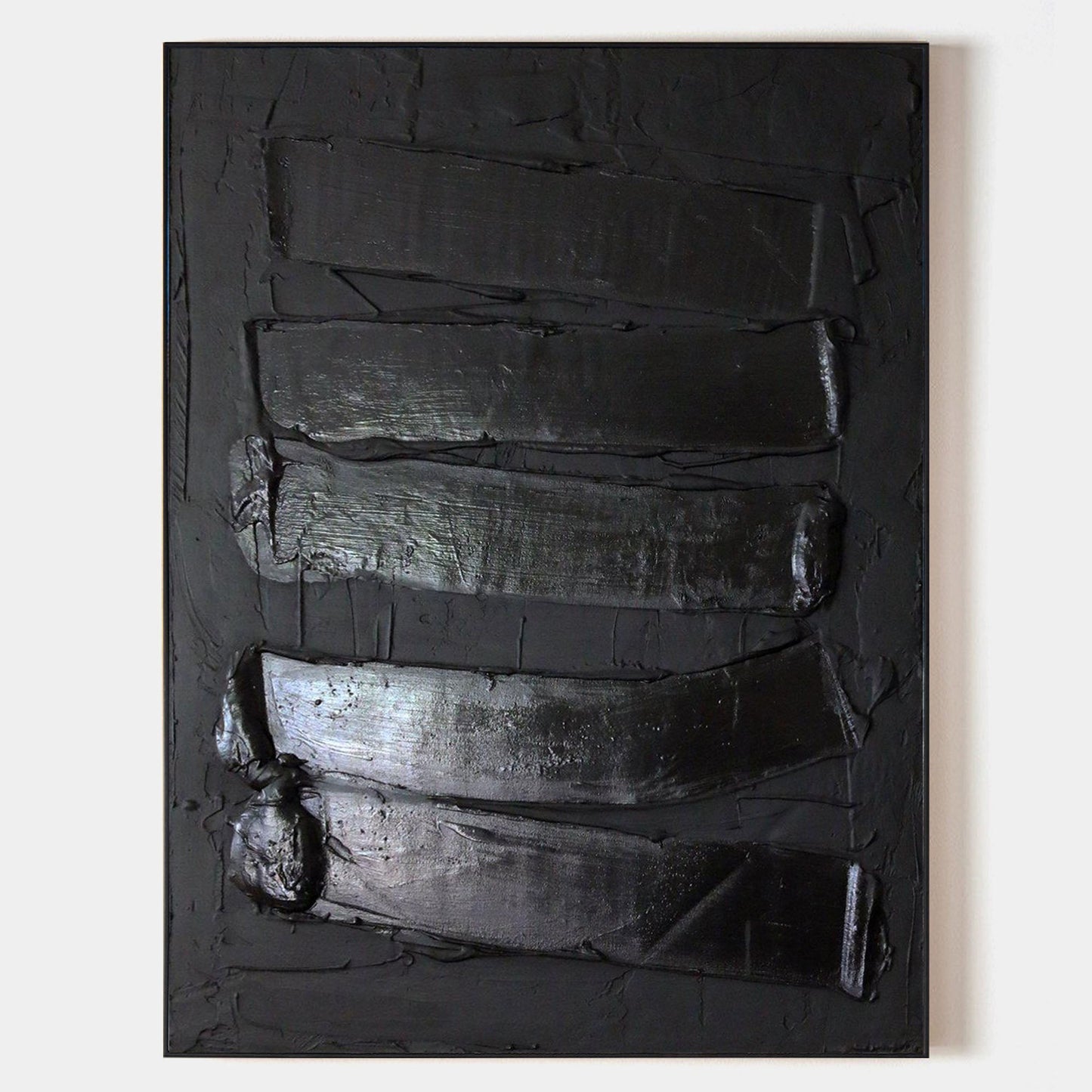 Sleek Black Minimalist Oil Painting for Modern Home Decor and Art Enthusiasts