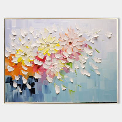 Vibrant Floral Oil Painting with Textured Petals and Colorful Background