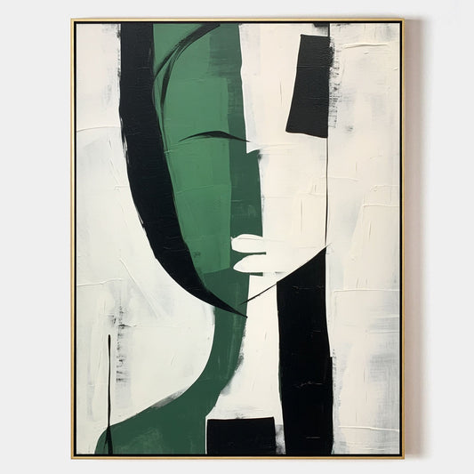 Modern Abstract Green and Black Minimalist Oil Painting for Contemporary Decor