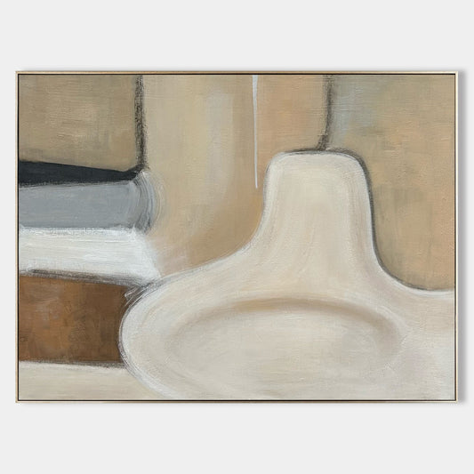 Contemporary Neutral Tones Abstract Oil Painting for Modern Home Decor